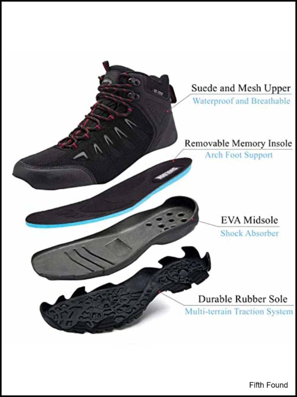 Men's Waterproof Hiking Boots Non-Slip Lightweight Mid Top Ankle Boot
